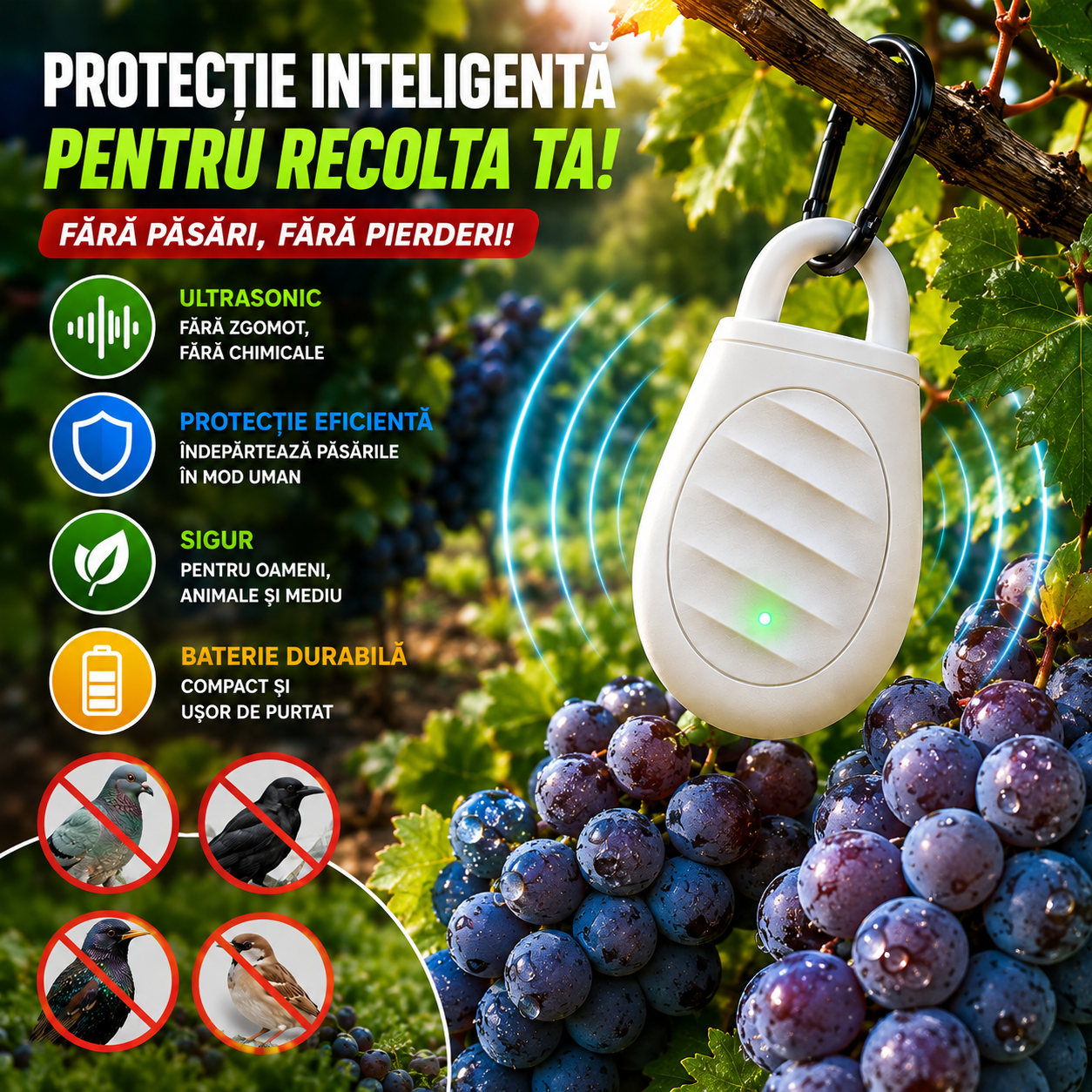 Breloc Anti-Păsări RecoltaGuard™
