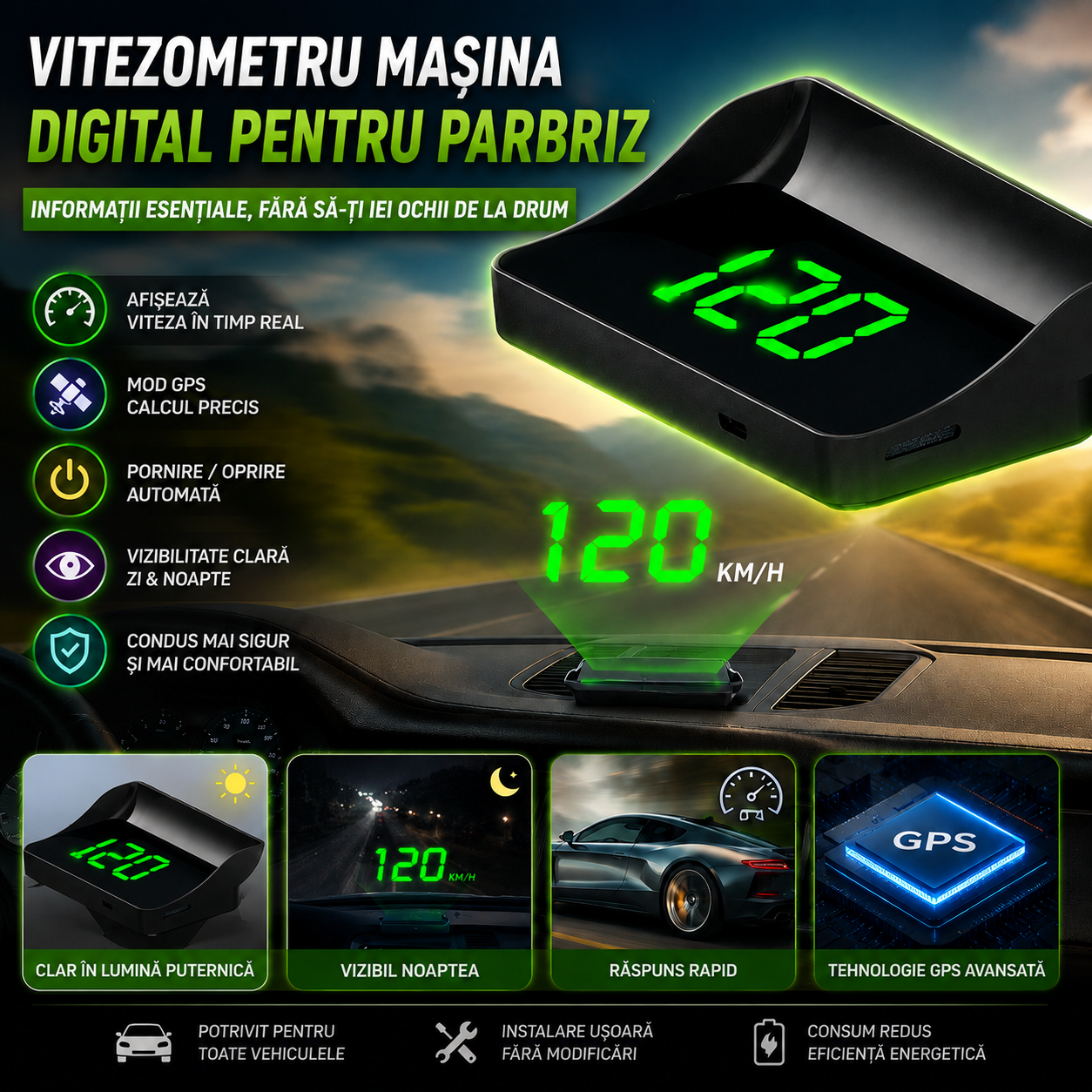 Vitezometru Digital pentru Parbriz SpeedView™