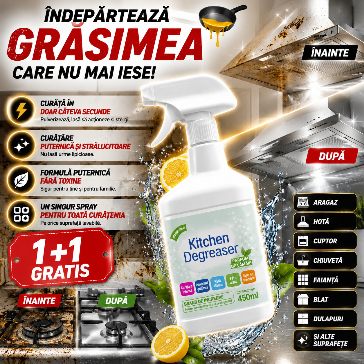 (1+1 GRATIS) Spray Degresant Pentru Bucătărie-  GreaseOff™