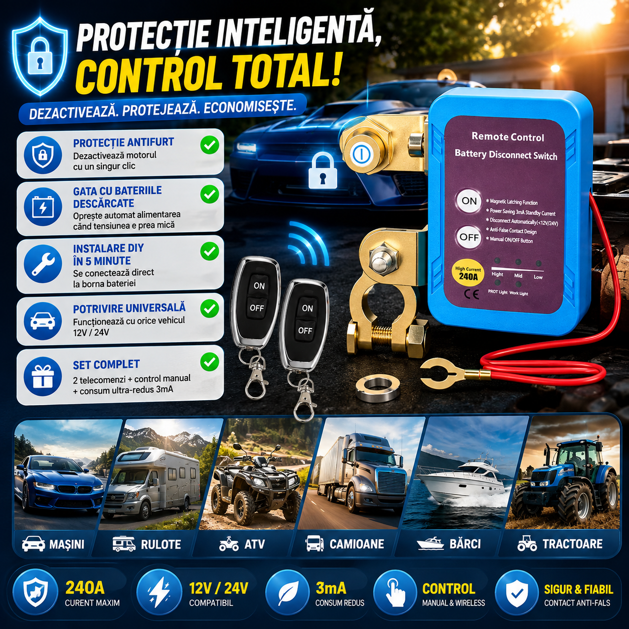 Întrerupător Wireless pentru Baterie Auto SafeStart™