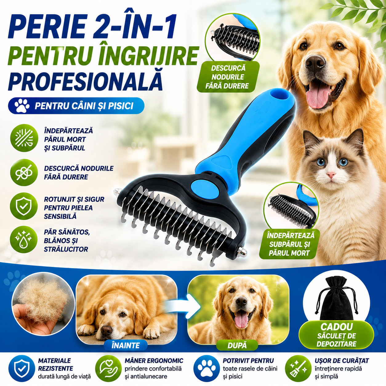 Perie 2 în 1 Pentru Îngrijirea Animalelor FurCare™
